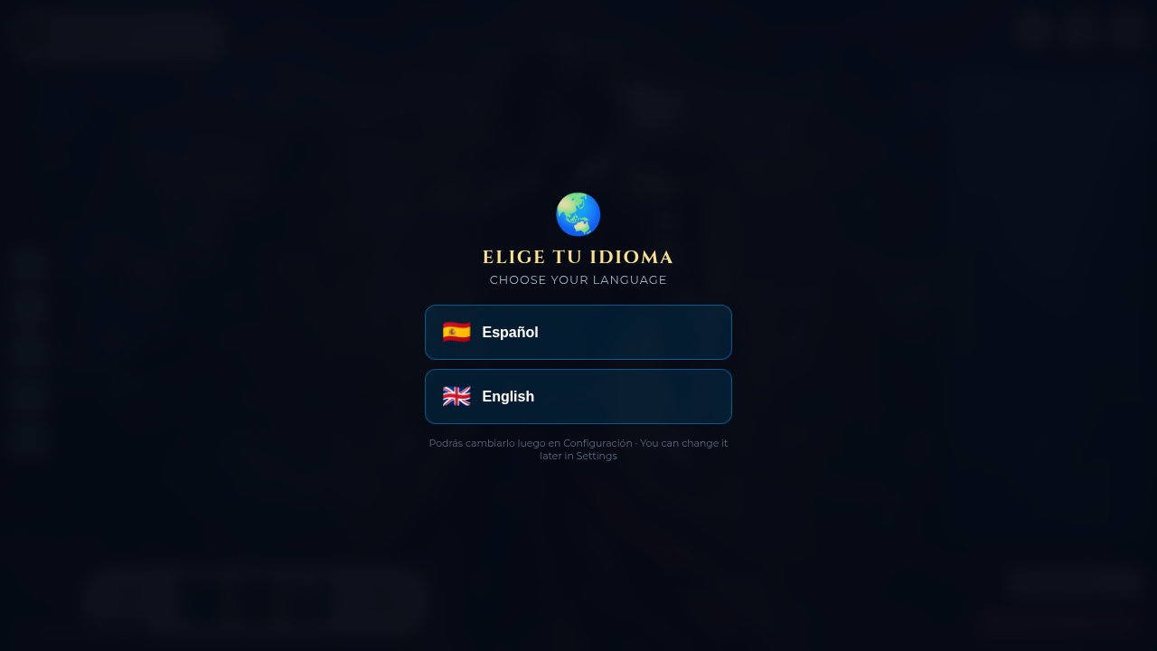 Pantalla de selección de idioma del juego